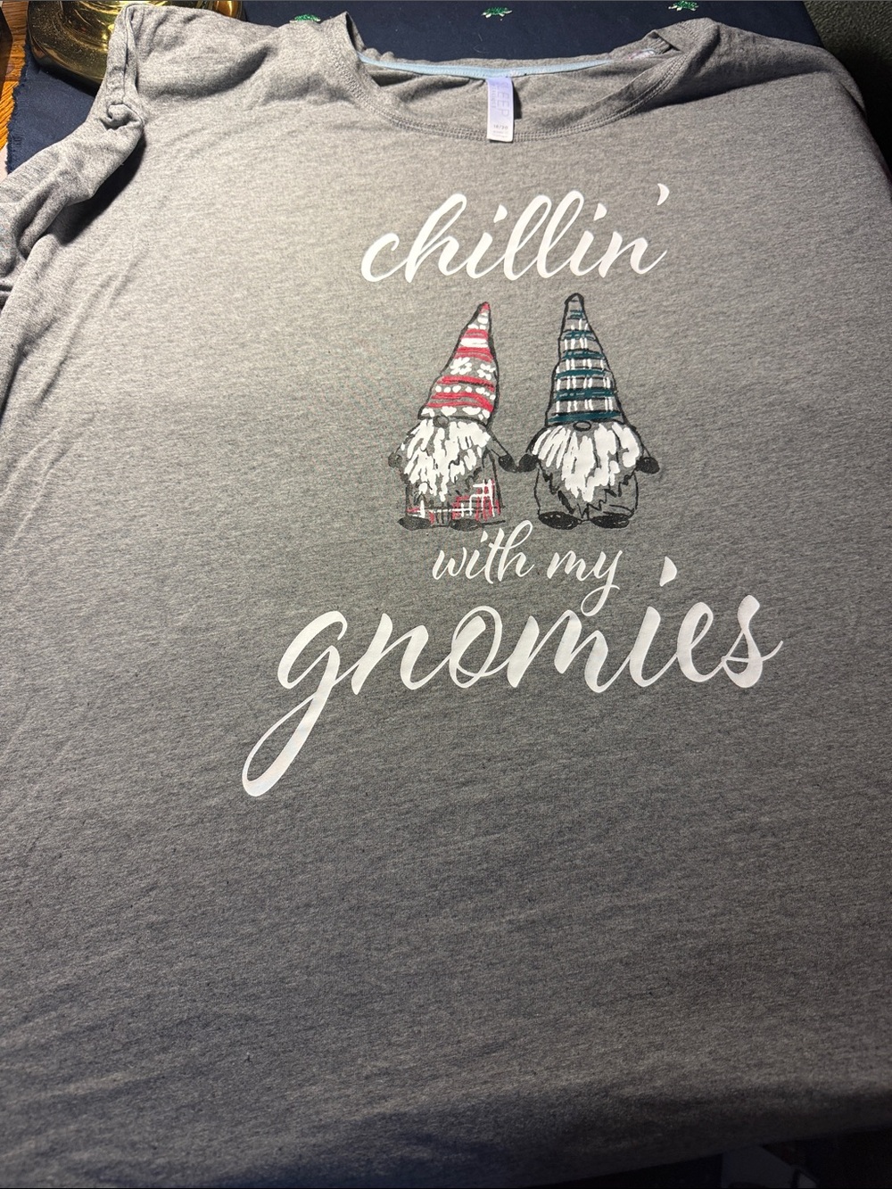 Cacique Gray Kids Pajama Top with Gnome Graphic and Red & Teal Accents